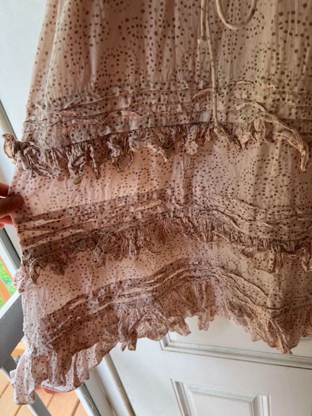 Cleobella Blush Pink Ruffle Button Top with Tan Dot Pattern - Picture 5 of 6
